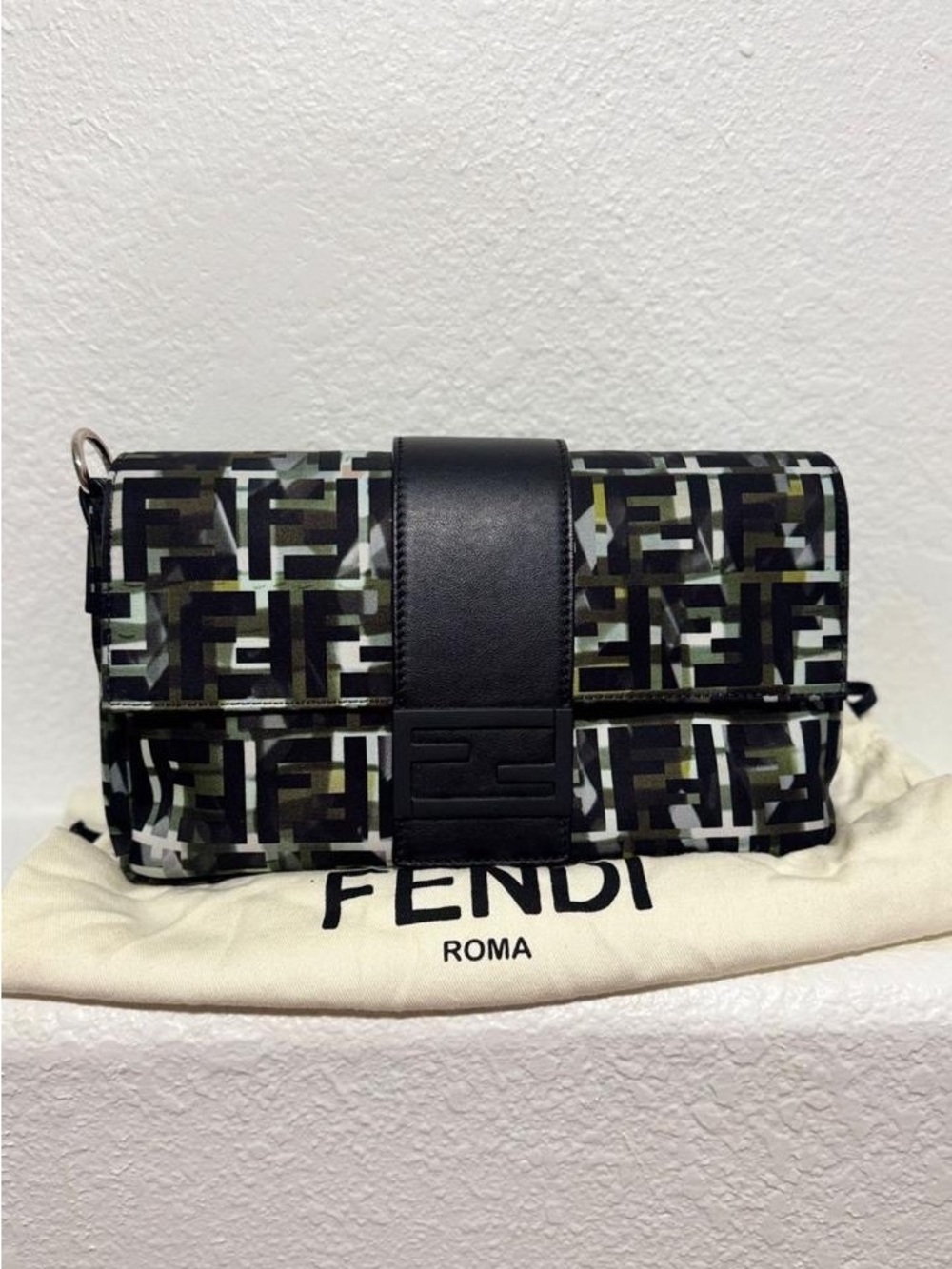 Fendi Black and Green FF Logo Crossbody Bag